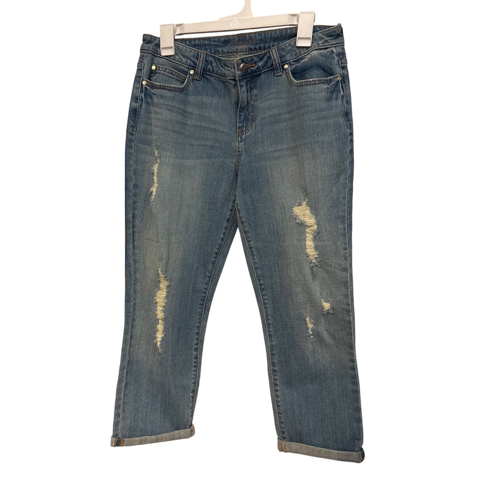Jennifer Lopez Womens Distressed Capri Jeans Medium Wash Blue Denim Size‎ 10